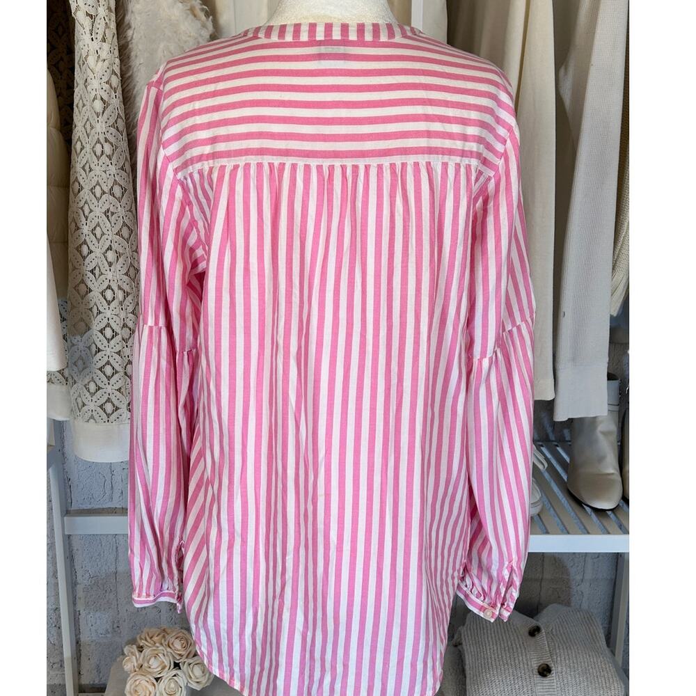 Old Navy Women's Sz M Pink & White Striped Peasant Style Button Up Blouse #0207 - Picture 4 of 8